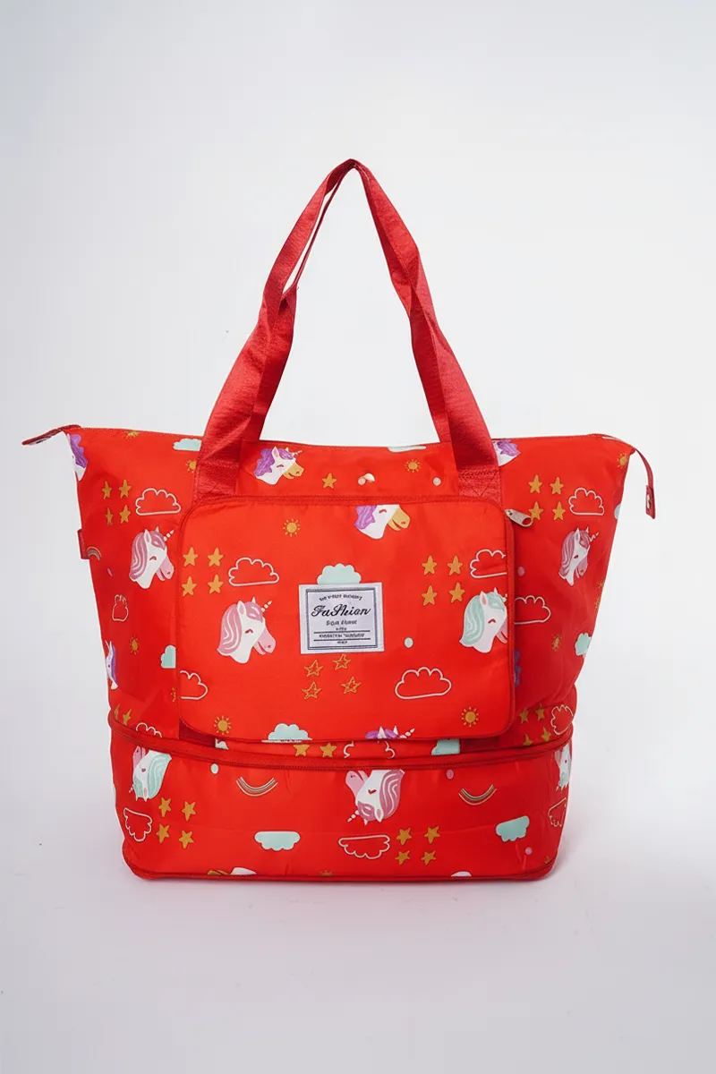 Unicorn Printed Folding Travel Hand Bags for Women