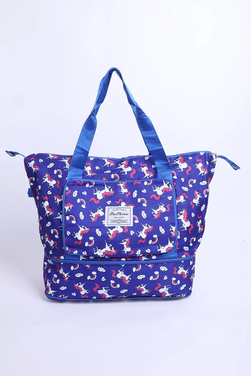 Unicorn Printed Folding Travel Hand Bags for Women