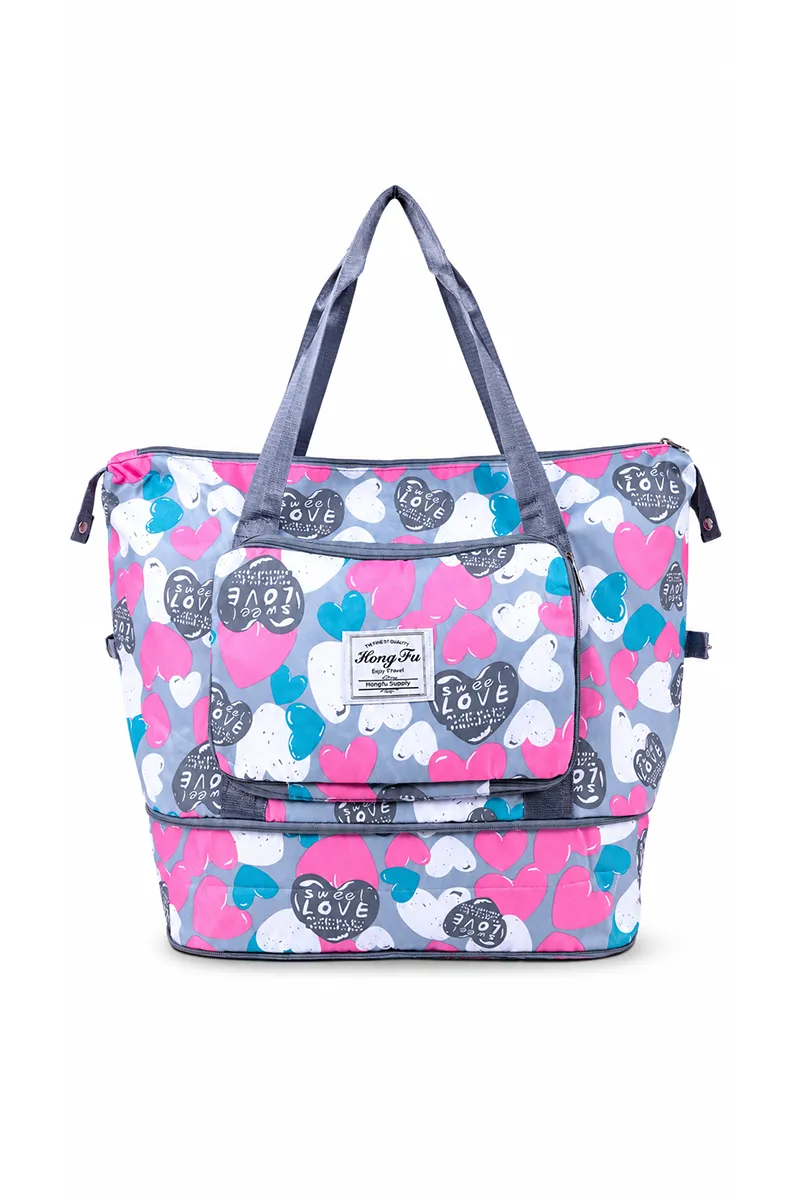 Heart Printed Large Capacity Folding Travel Bag for Women