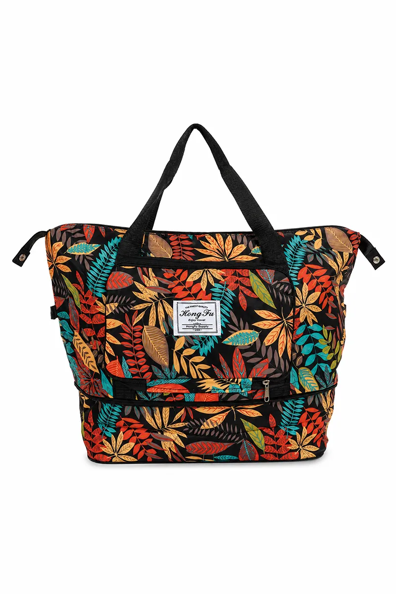 Leaf Printed Large Capacity Folding Travel Bag for Women
