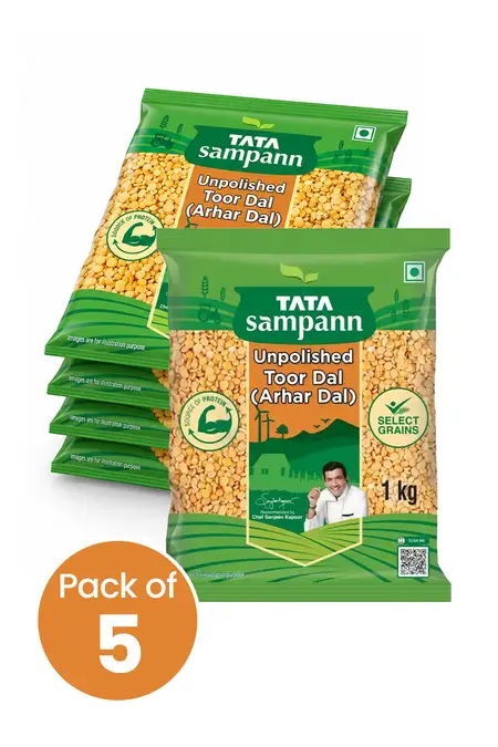 Tata Sampann Unpolished Toor / Arhar Dal - 1 Kg X 5 