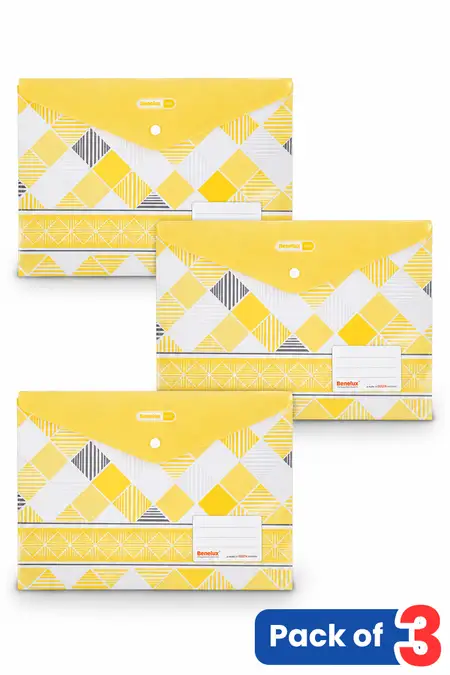 Checked Printed File Folder (FC Size & Snap Closure) - Pack of 3