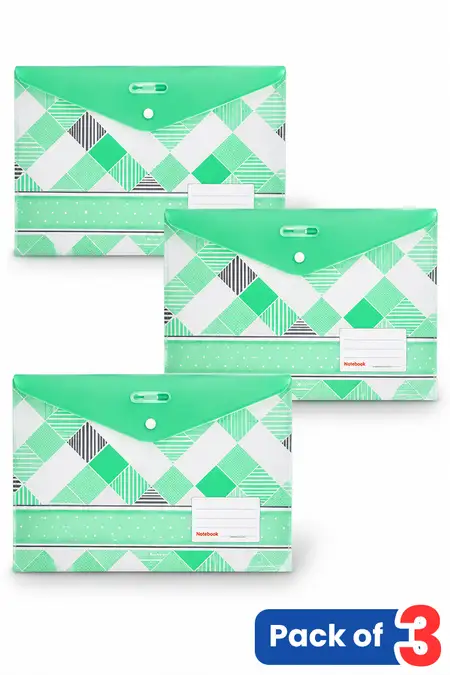 Checked Printed File Folder (FC Size & Snap Closure) - Pack of 3