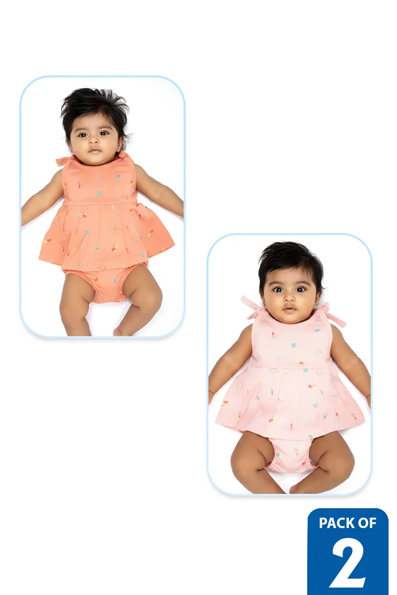 Pack of 2 Frock with Panty Set for Baby Girl - Multicolor