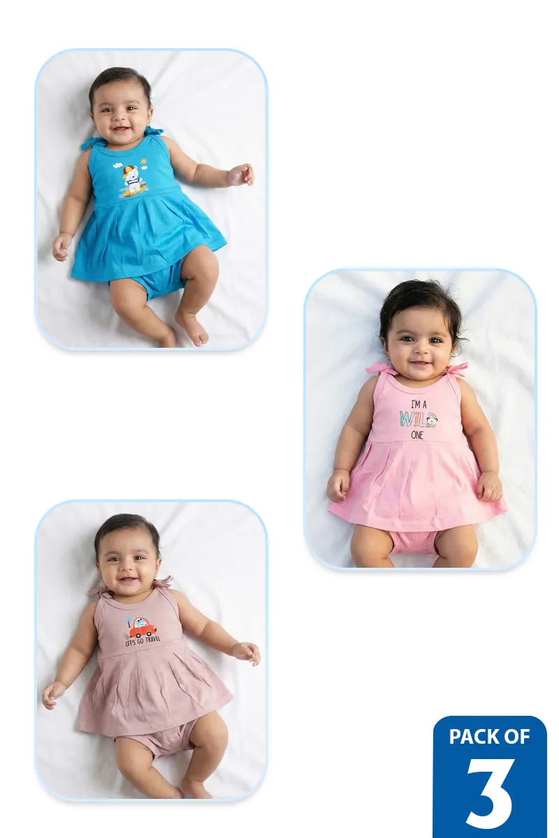 Pack of 3 Frock with Panty Set for Baby Girl - Multicolor