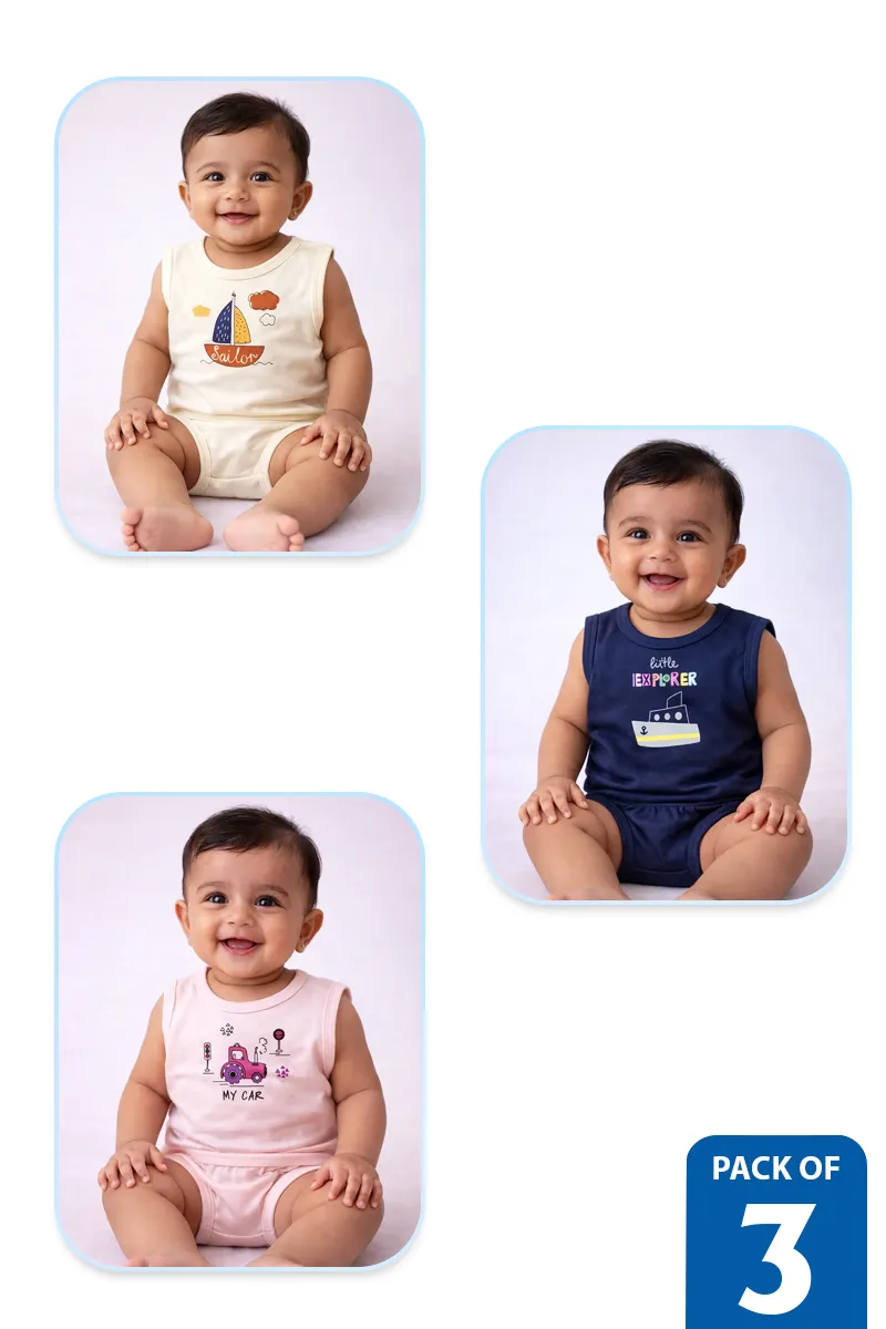 Pack of 3 Clothing Set for Babies - Multicolor
