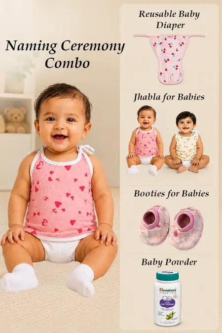 Naming Ceremony Combo - 2 Jhablas, Baby Socks, Reusable Diaper, Baby Powder