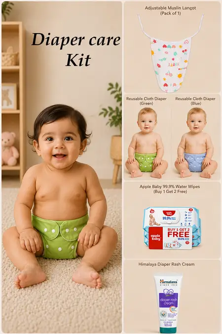 Diaper Care Kit - 2 Reusable Diaper, Nappies, Baby Wipes, Diaper Rash Cream