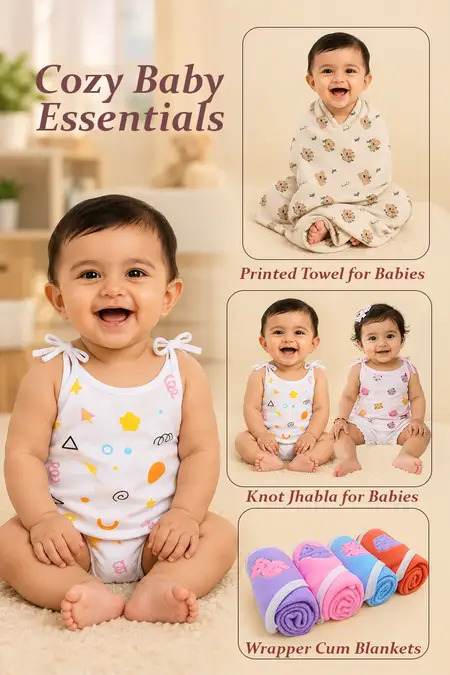 Cozy Baby Essentials - 2 Knot Jhablas, Cotton Towel, Pack of 4 Hooded Blanket