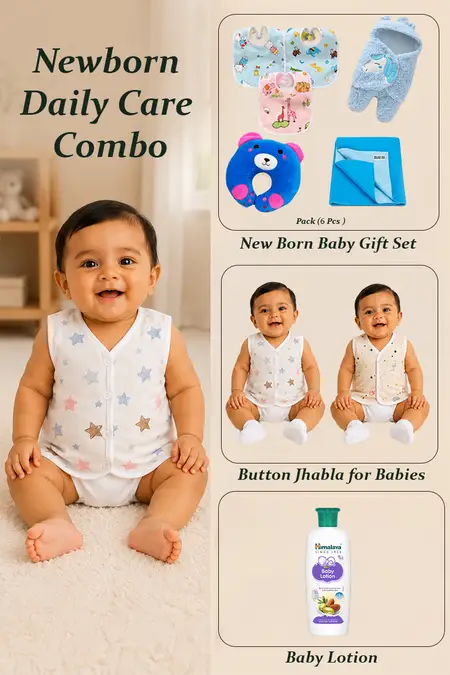 Newborn Daily Care Combo - 2 Button Jhablas, Gift Set, Baby Lotion