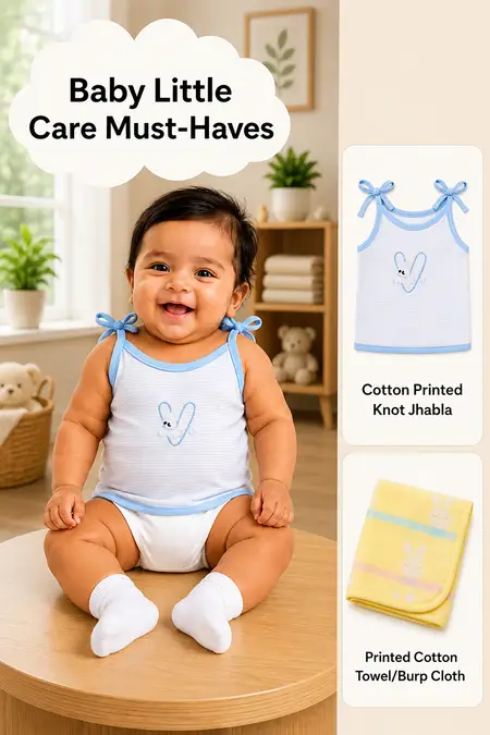 Baby Little Care Must-Haves - Cotton Jhabla & Towel/Burp Cloth