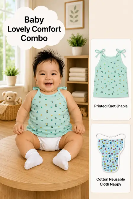 Baby Lovely Comfort Combo - Cotton Jhabla & Reusable Cloth Nappy