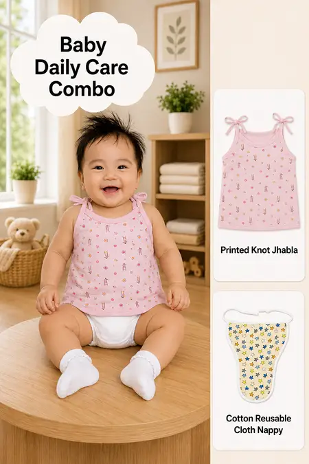 Baby Daily Care Combo - Cotton Jhabla & Reusable Cloth Nappy