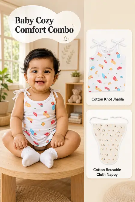 Baby Cozy Comfort Combo - Cotton Jhabla & Reusable Cloth Nappy