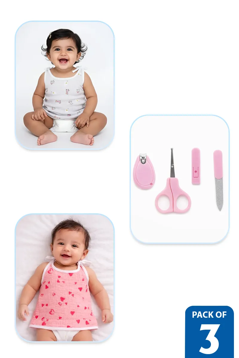 Newborn Essentials Combo(Pack of 3) – Cotton Knot Jhablas & Baby Nail Care Kit - Multicolor