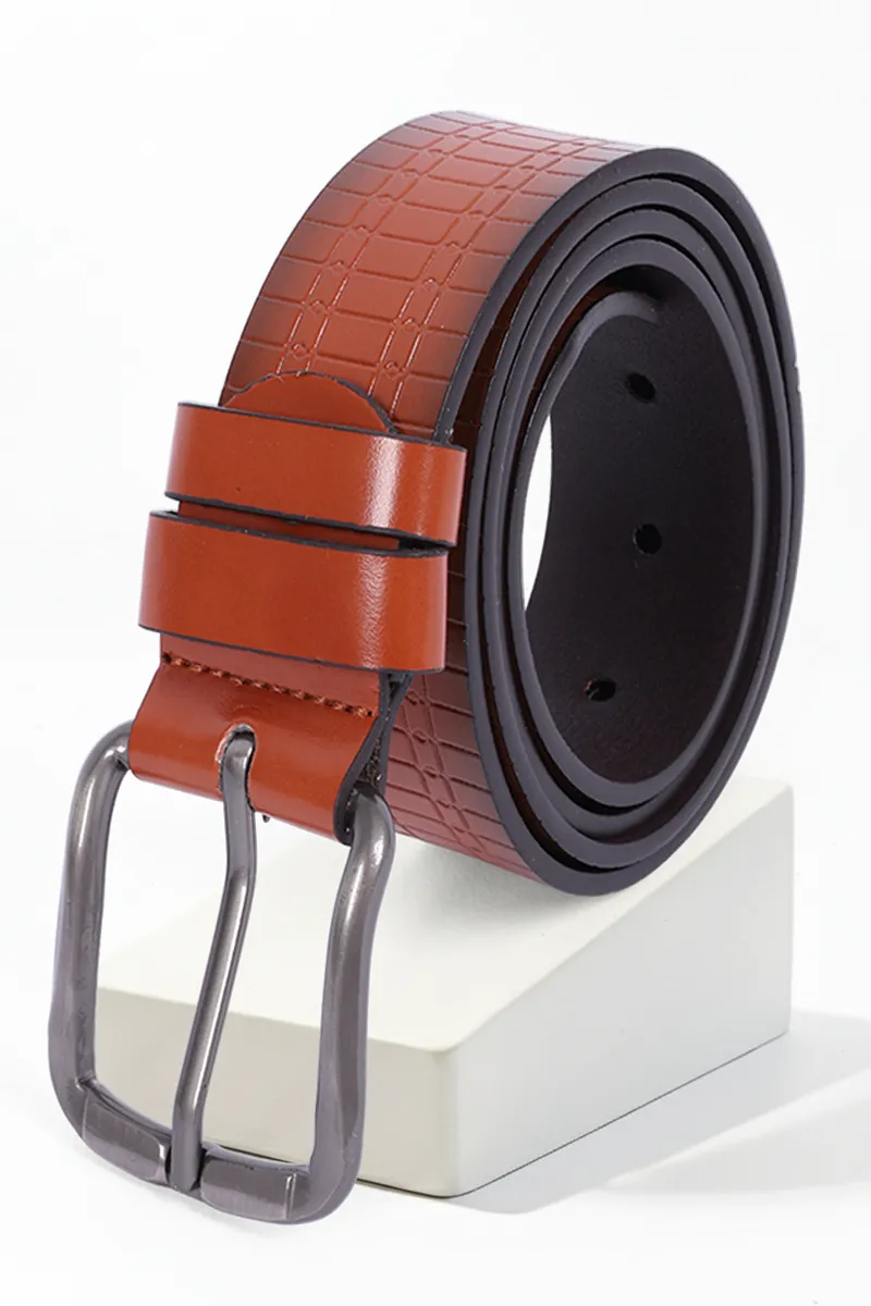 Men's PU Textured Casual Belt CLACC27TAN3034