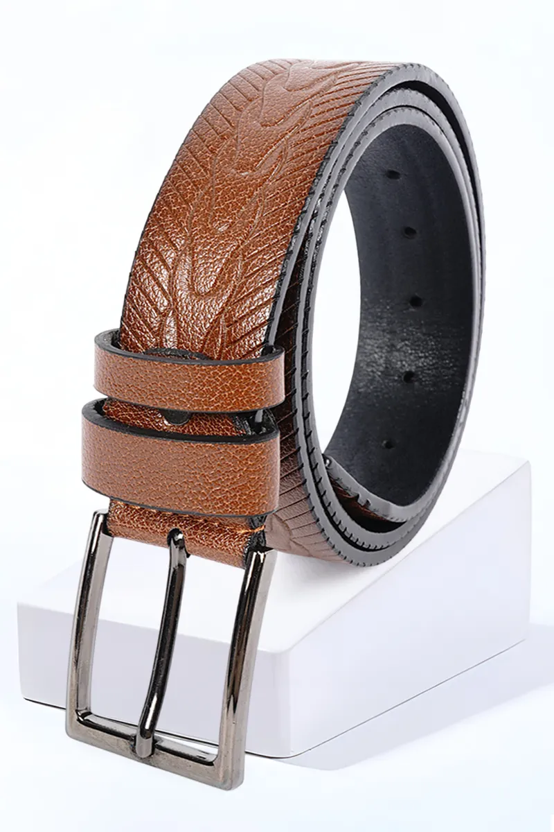 Men's Textured Synthetic Leather Belt CLACC47TAN3034