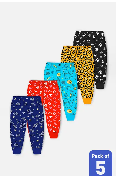 Pack of 5 Printed Joggers Pant for Boys - Multicolor