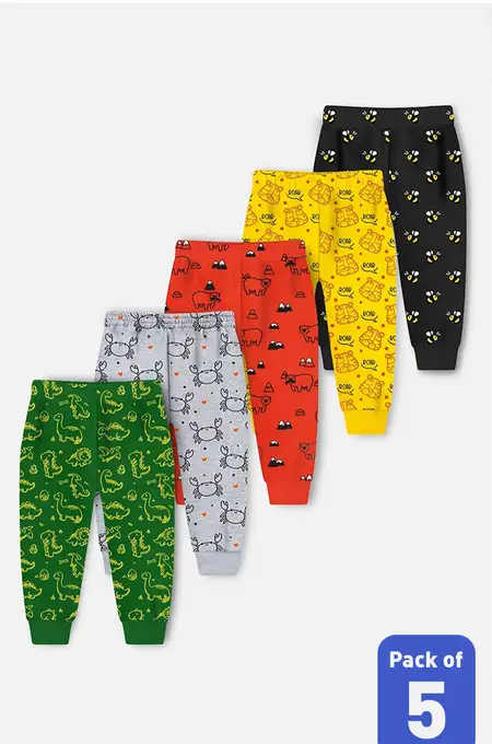 Pack of 5 Animal Printed Joggers Pant for Boys - Multicolor
