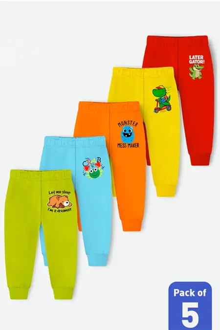 Pack of 5 Graphic Printed Joggers Pant for Boys - Multicolor