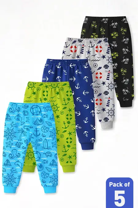 Pack of 5 Graphic Printed Joggers Pant for Boys - Multicolor