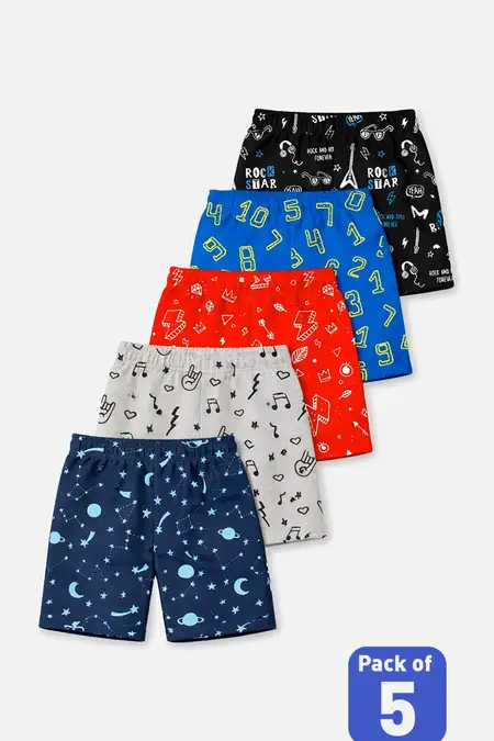 Pack of 5 Printed Shorts for Boys - Multicolor