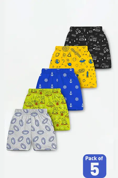 Pack of 5 Graphic Printed Shorts for Boys - Multicolor