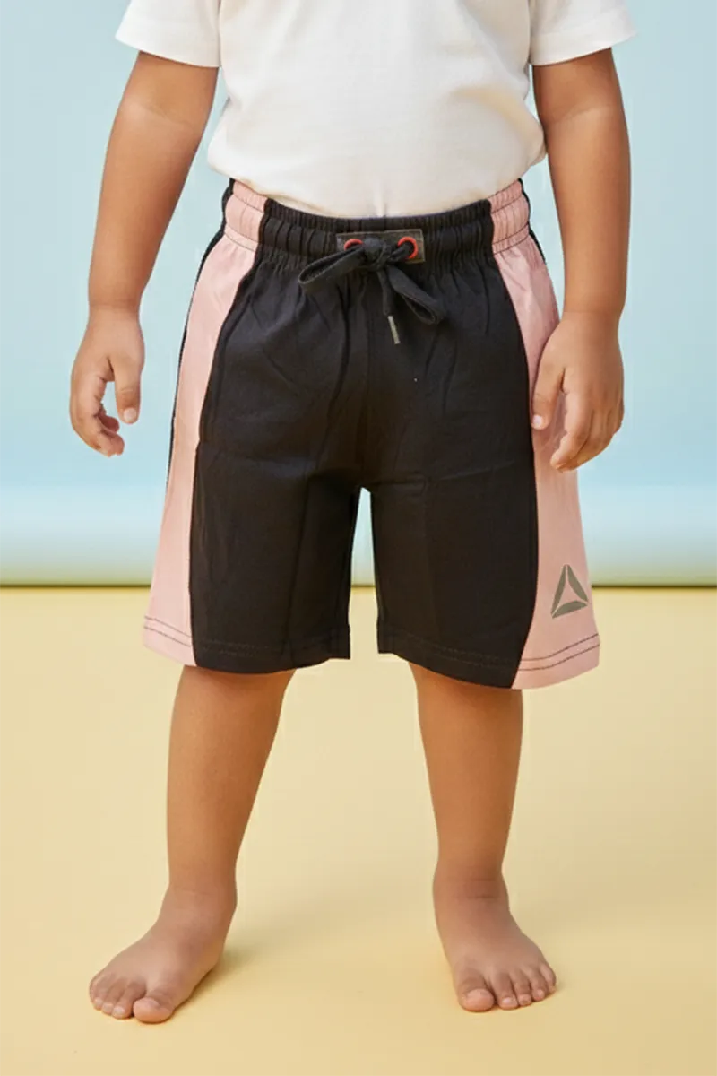 Cotton Color Block Casual Shorts for Boys - Black CLBBW007BLA910YRS