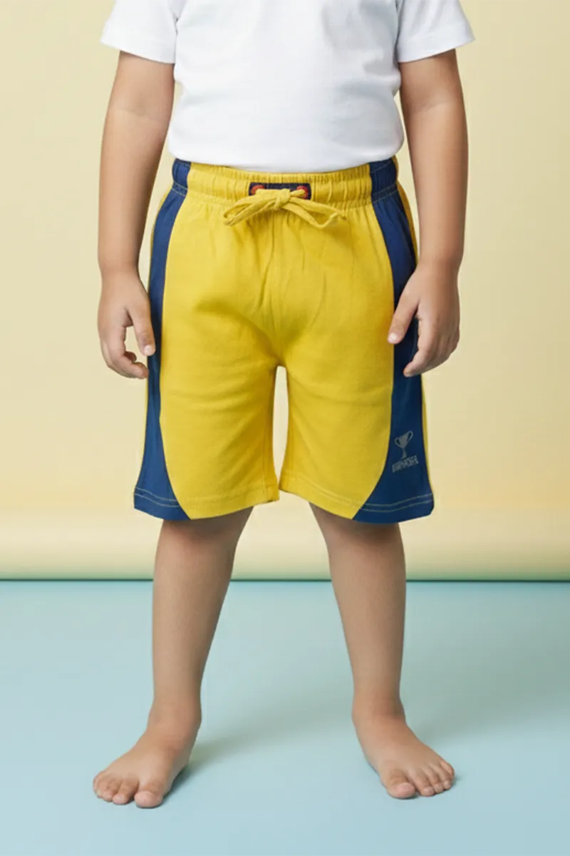 Cotton Color Block Casual Shorts for Boys - Mustard CLBBW007MUS1112YRS