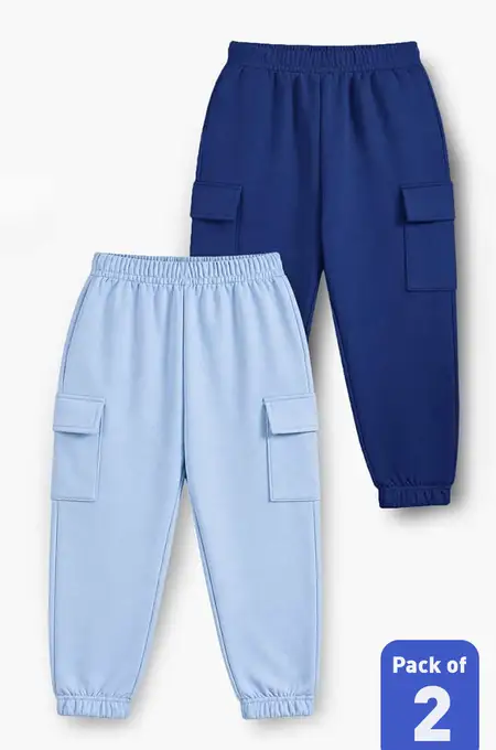 Pack of 2 Solid Cargo Joggers Pant for Boys - Multicolor