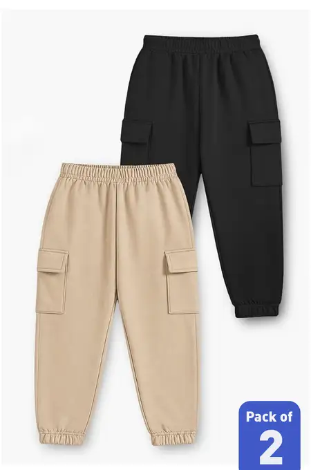 Pack of 2 Solid Cargo Joggers Pant for Boys - Multicolor