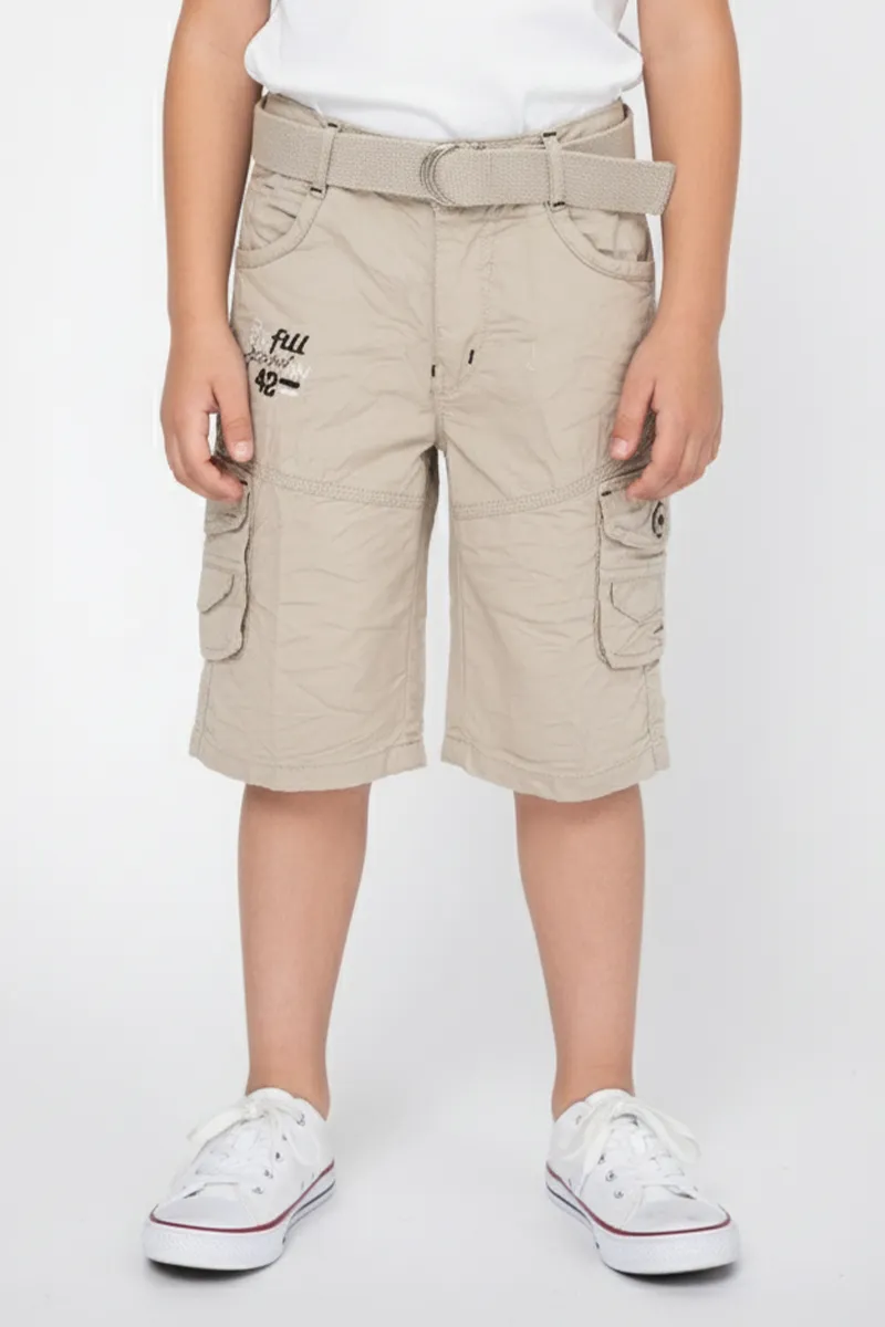Boy's Cotton Blend Solid Regular Fit Capri Shorts - Beige