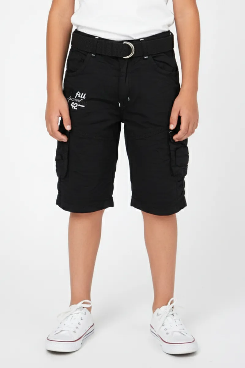 Boy's Cotton Blend Solid Regular Fit Capri Shorts - Black