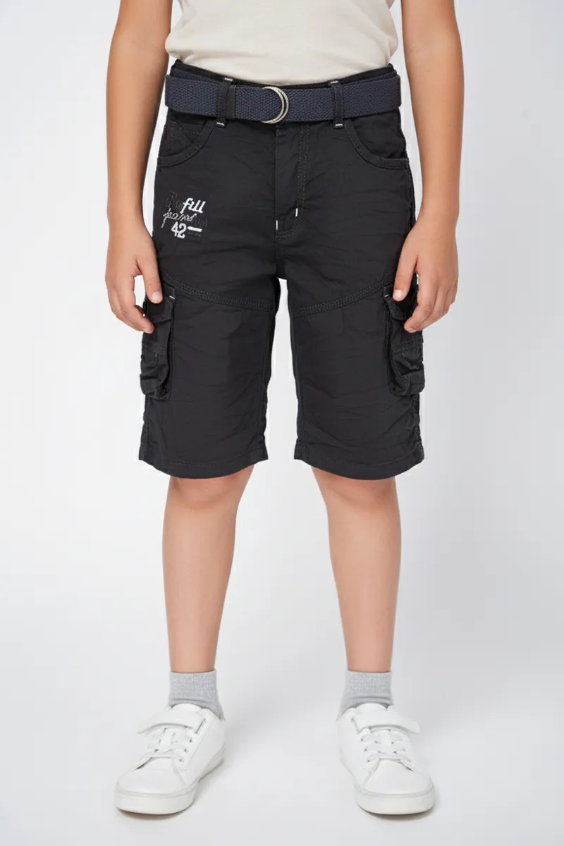 Boy's Cotton Blend Solid Regular Fit Capri Shorts - Grey CLBC001GRE1415YR