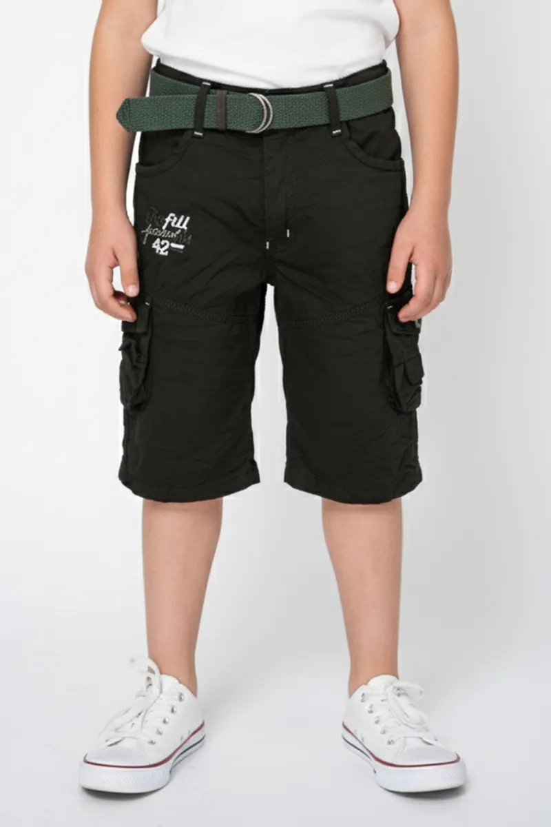 Boy's Cotton Blend Solid Regular Fit Capri Shorts - Olive