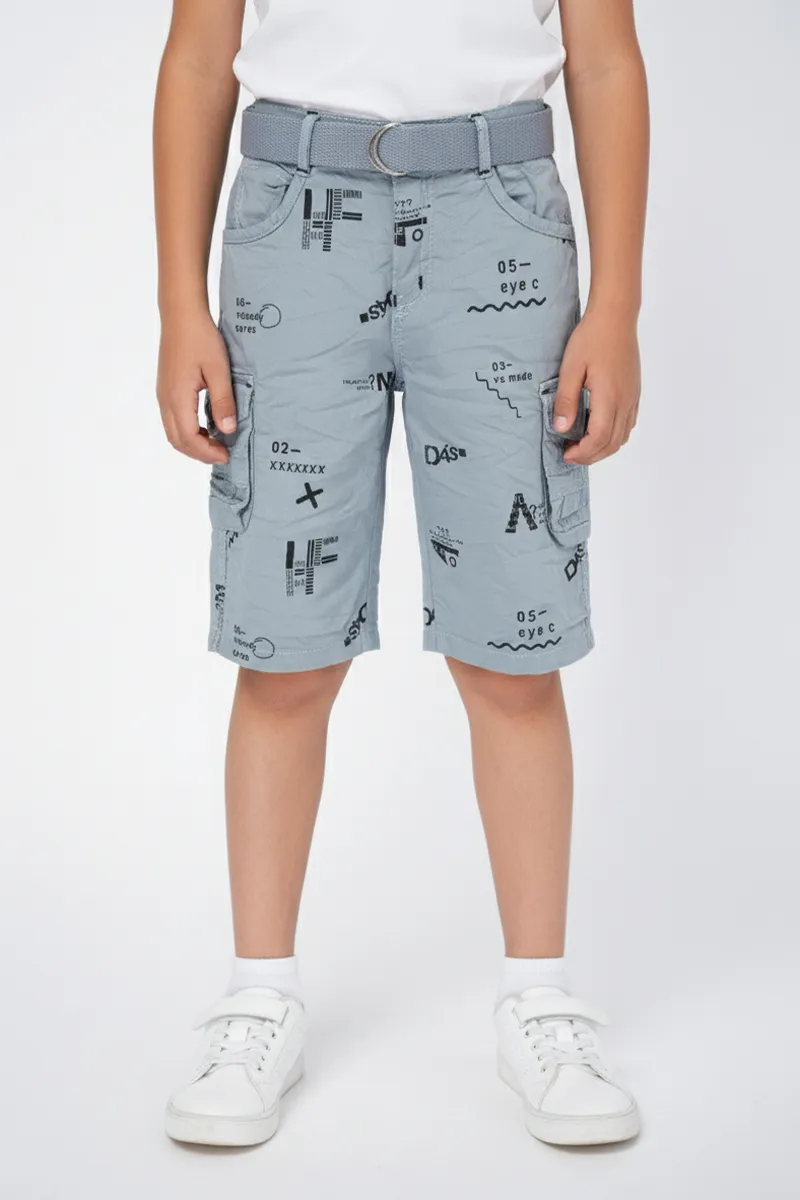 Boy's Cotton Blend Printed Regular Fit Capri Shorts - Blue CLBC002BLU1415YR