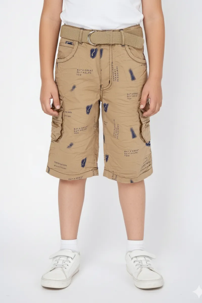 Boy's Cotton Blend Typographic Printed Regular Fit Capri Shorts - Brown CLBC004BRO910YR