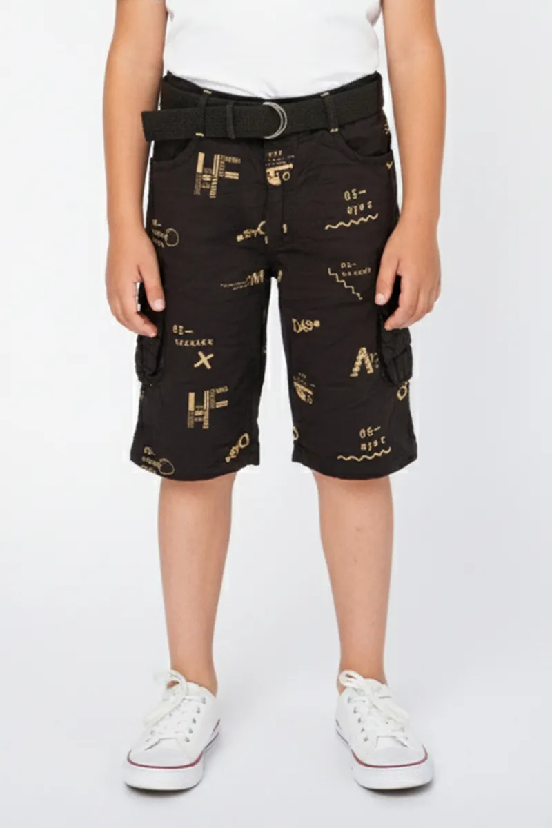 Boy's Cotton Blend Printed Regular Fit Capri Shorts - Brown CLBC006BRO910YR