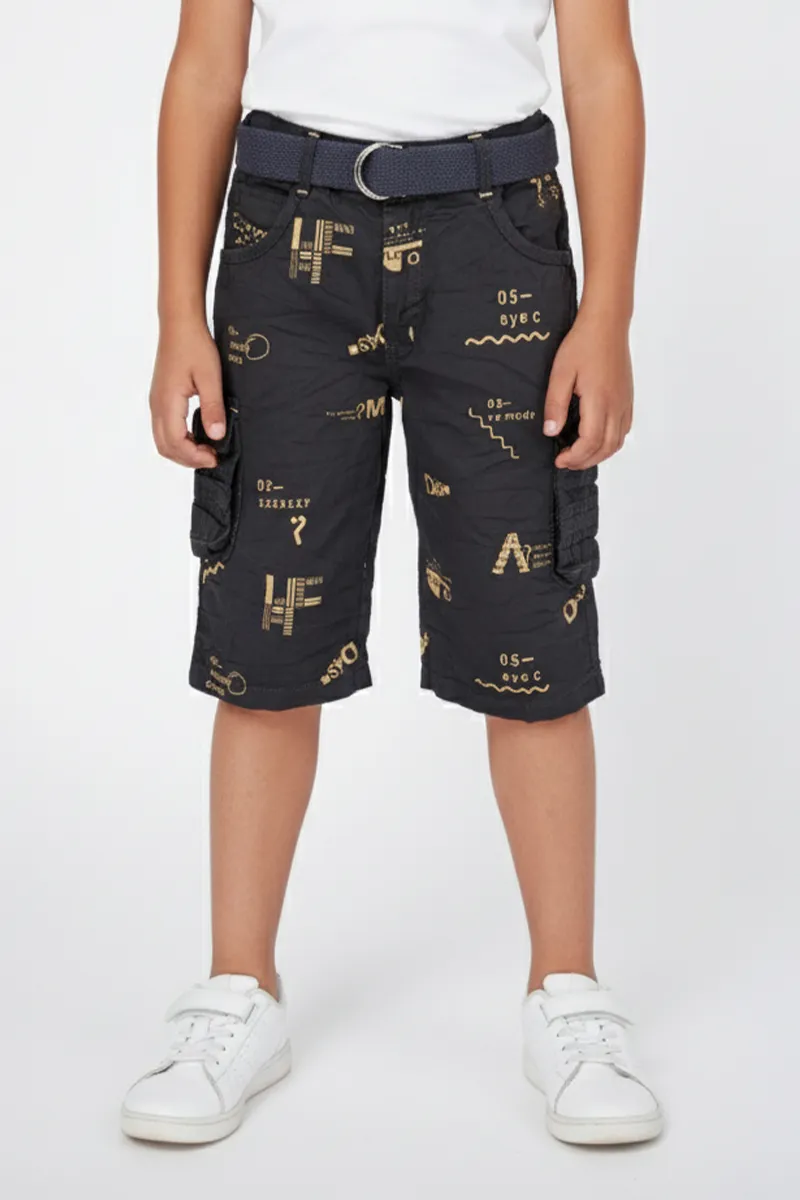 Boy's Cotton Blend Printed Regular Fit Capri Shorts - Grey CLBC006GRE56YR