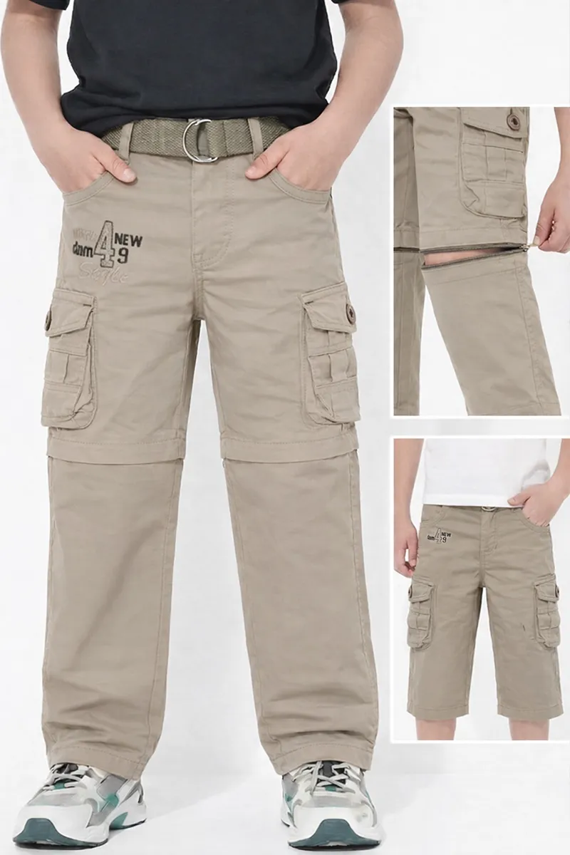 Boys Cotton Blend Regular Fit Convertible Cargo Pant/Capri - Beige CLBCP001BEI12YR