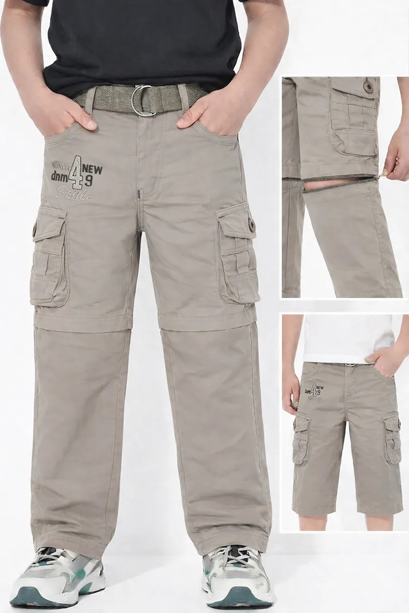 Boys Cotton Blend Regular Fit Convertible Cargo Pant/Capri - Grey CLBCP001GRE45YR