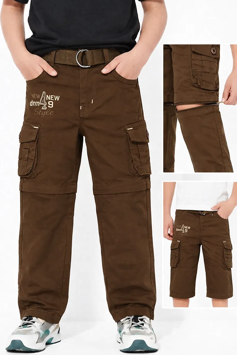 Boys Cotton Blend Regular Fit Convertible Cargo Pant/Capri - Khaki CLBCP001KHA45YR