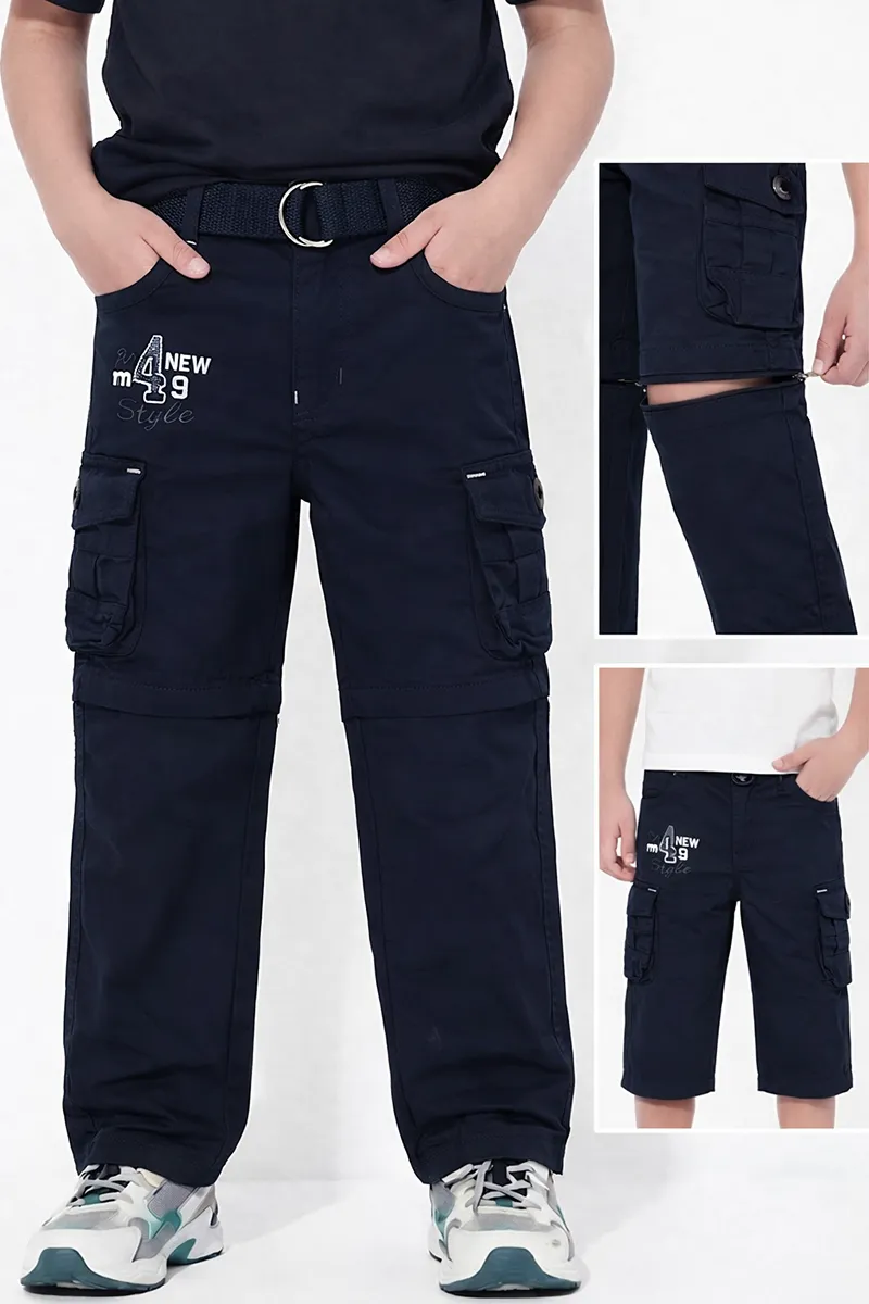 Boys Cotton Blend Regular Fit Convertible Cargo Pant/Capri - Navy Blue CLBCP001NAVBLU23YR