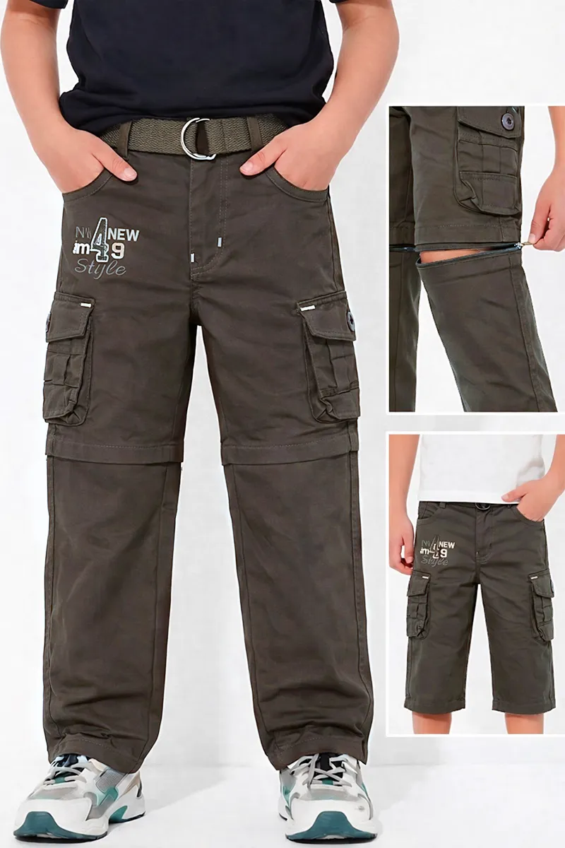 Boys Cotton Blend Regular Fit Convertible Cargo Pant/Capri - Olive