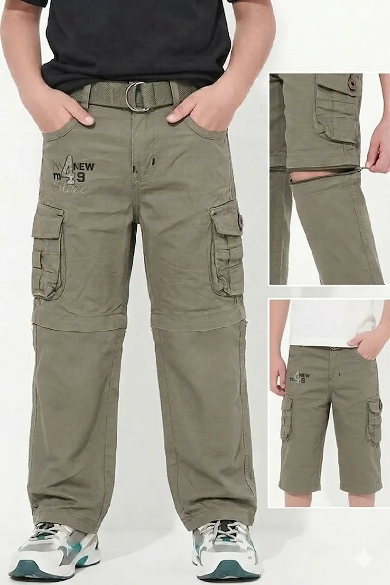 Boys Cotton Blend Regular Fit Convertible Cargo Pant/Capri - Sage CLBCP001SAG45YR