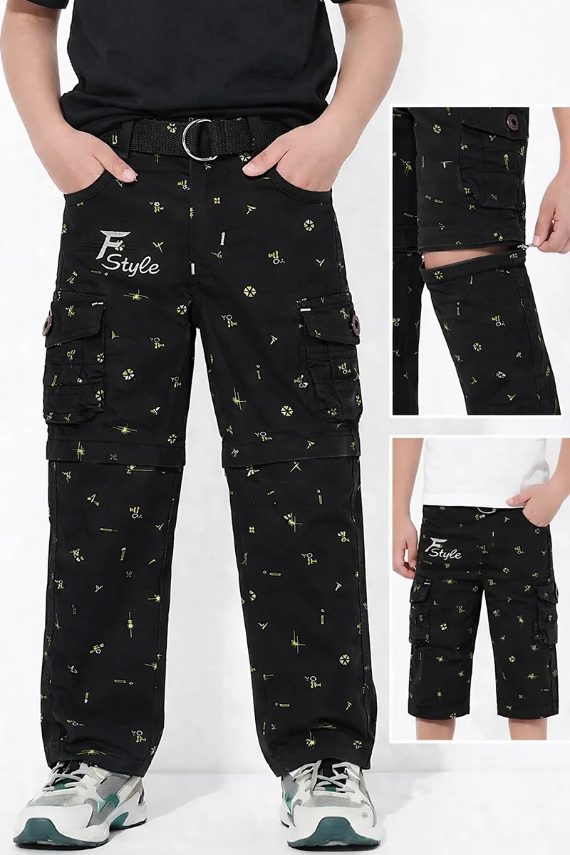 Boys Cotton Blend Regular Fit Convertible Cargo Pant/Capri - Black CLBCP002BLA45YR