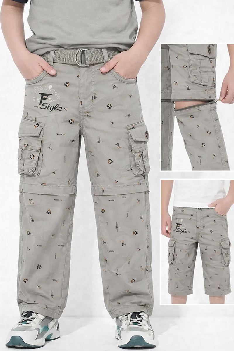 Boys Cotton Blend Regular Fit Convertible Cargo Pant/Capri - Grey CLBCP002GRE45YR