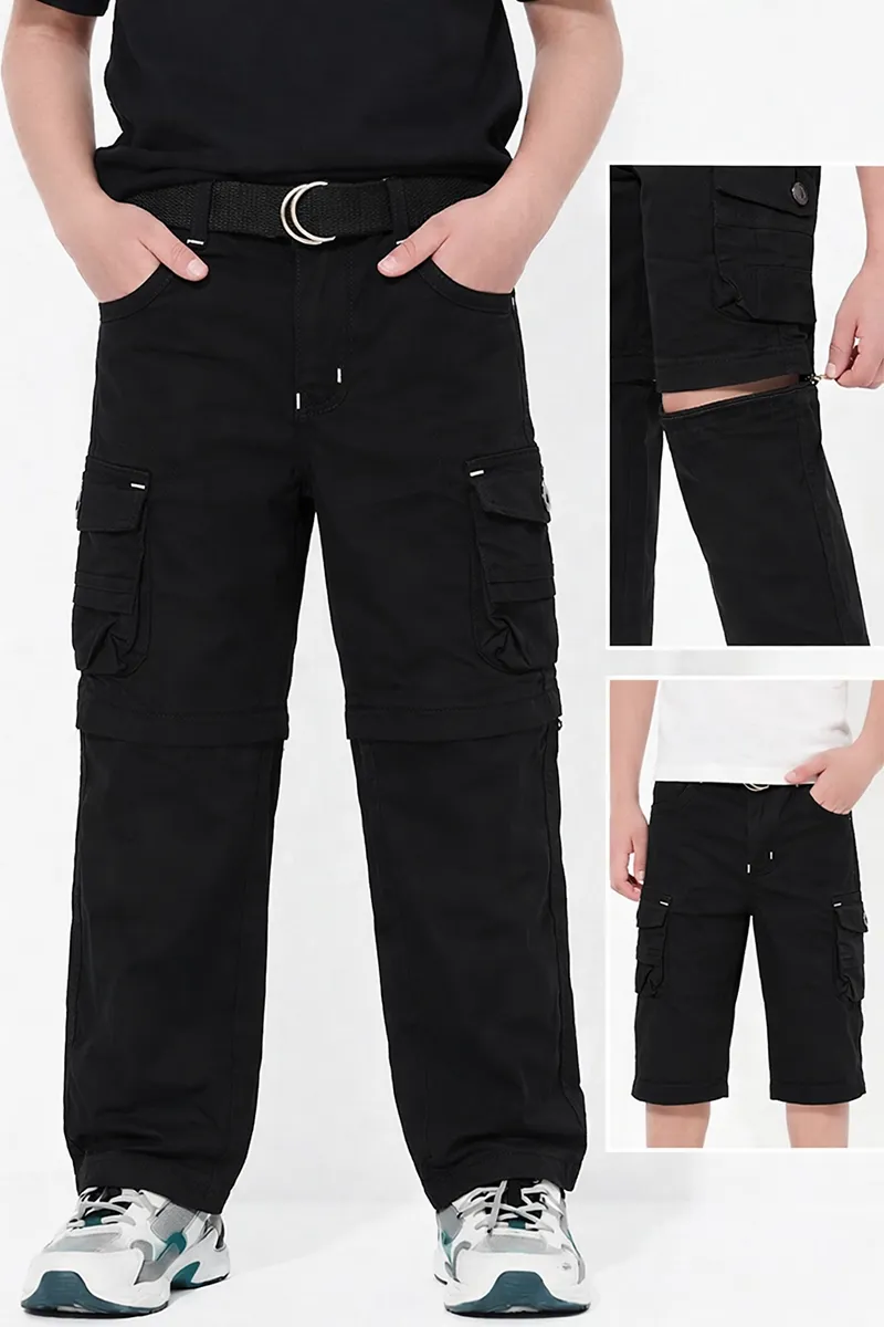 Boys Cotton Blend Regular Fit Convertible Cargo Pant/Capri - Black CLBCP006BLA45YR