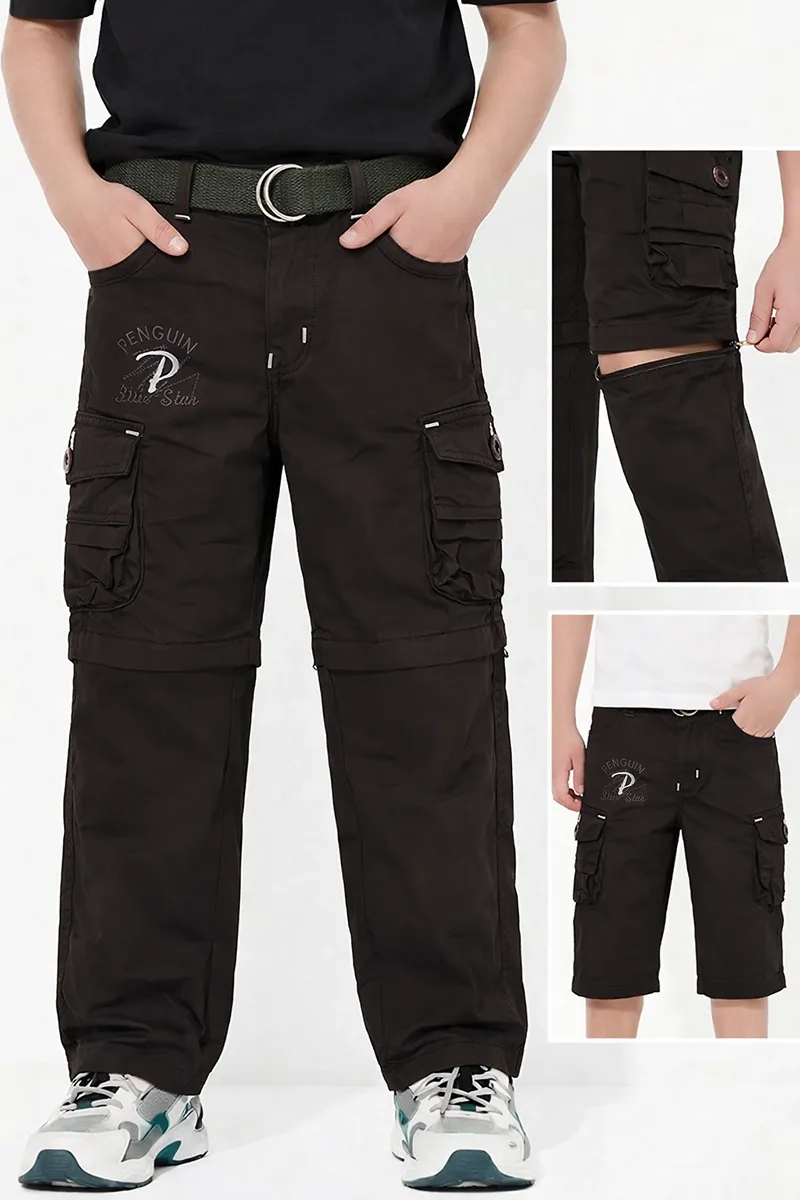 Boys Cotton Blend Regular Fit Convertible Cargo Pant/Capri - Brown CLBCP006BRO45YR