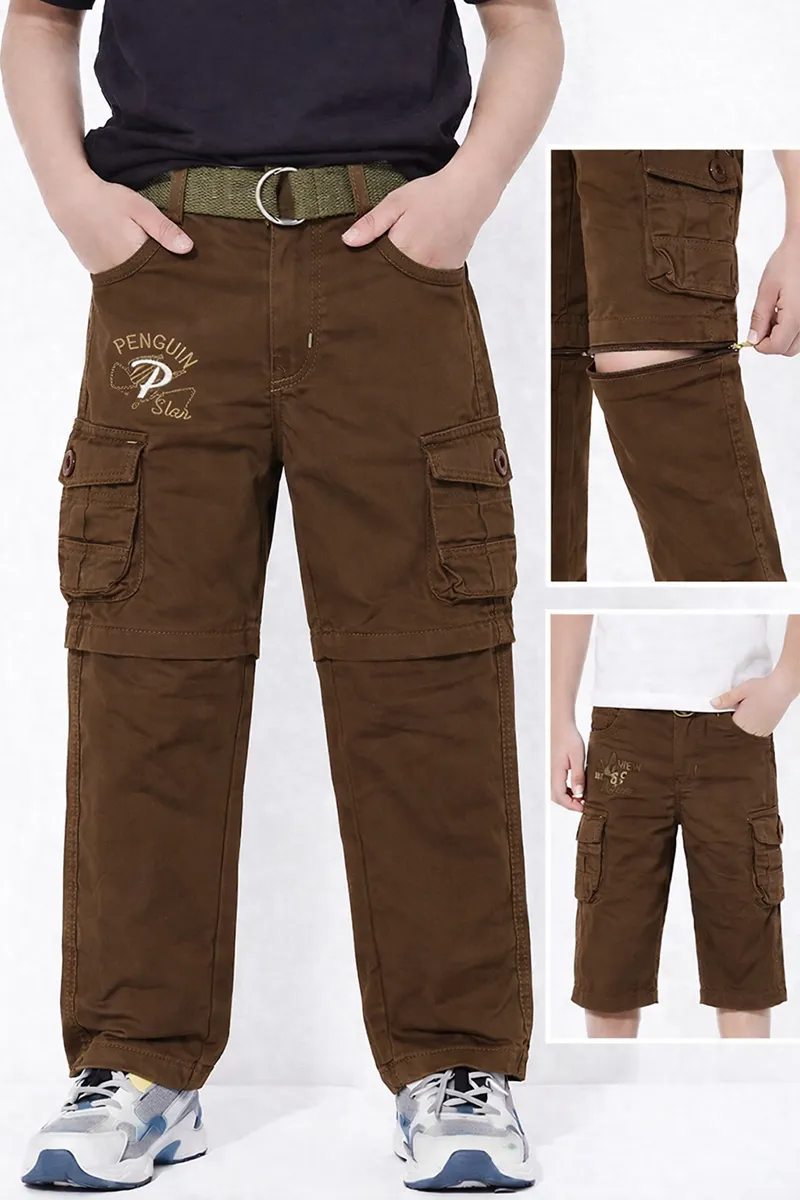 Boys Cotton Blend Regular Fit Convertible Cargo Pant/Capri - Khaki CLBCP006KHA45YR